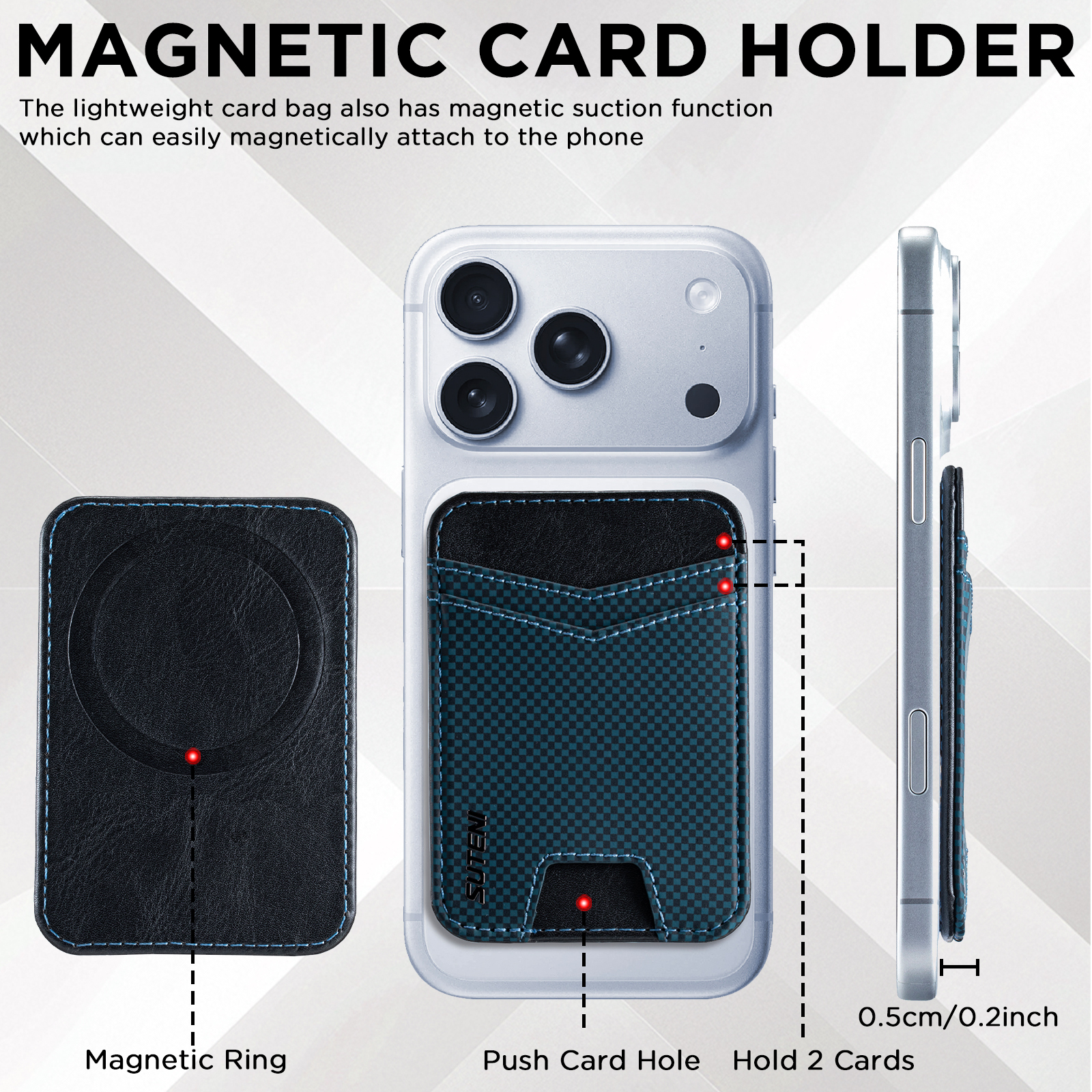 SUTENI S8FG Mobile Phone Magnet Pocket Lightweight Card Holder Storage Push Card Hole RFID Anti-skimming Luxury Faux Leather Bag Wallet