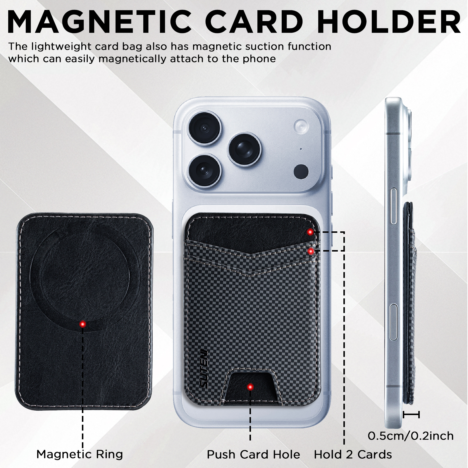 SUTENI S8FG Mobile Phone Magnet Pocket Lightweight Card Holder Storage Push Card Hole RFID Anti-skimming Luxury Faux Leather Bag Wallet