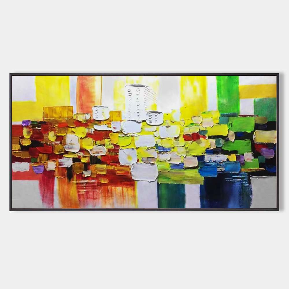 Hand-Painted Colorful Abstract Cityscape Oil Painting on Canvas – Modern Textured Wall Art 210AA