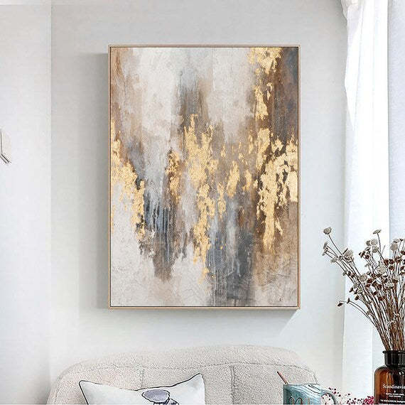 Hand-Painted Gold Abstract Oil Painting on Canvas – Modern Luxury Textured Wall Art 209AA