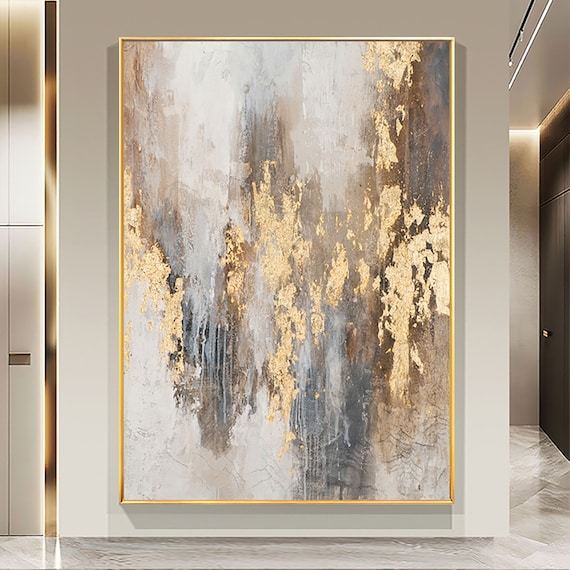 Hand-Painted Gold Abstract Oil Painting on Canvas – Modern Luxury Textured Wall Art 209AA