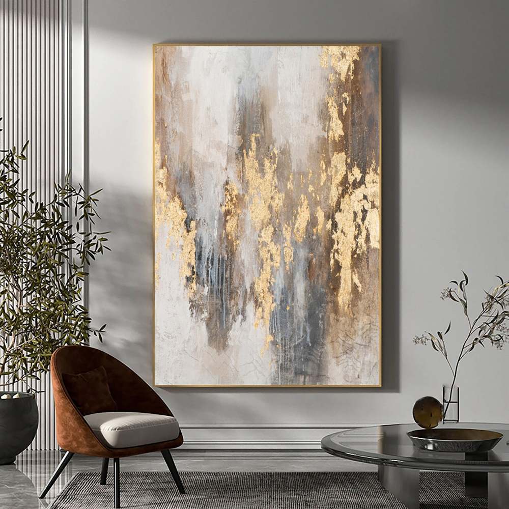 Hand-Painted Gold Abstract Oil Painting on Canvas – Modern Luxury Textured Wall Art 209AA
