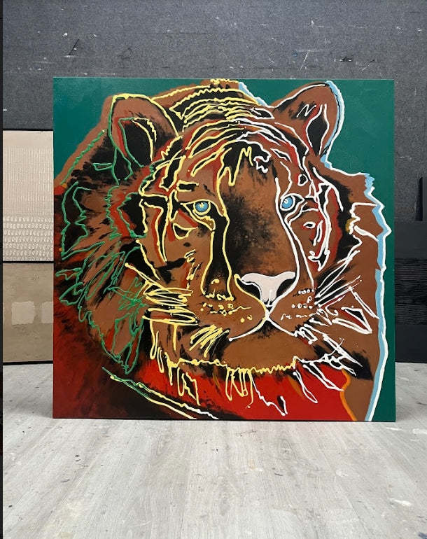 Andy Warhol Tiger Oil Painting on Canvas – Pop Art Endangered Species Animal Wall Art 228BR
