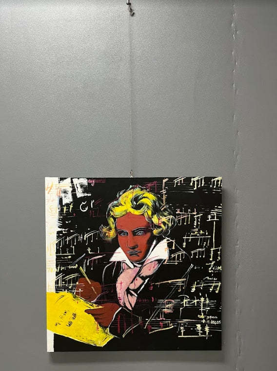 Andy Warhol Beethoven Portrait Oil Painting on Canvas – Pop Art Music-Inspired Wall Art 226BR