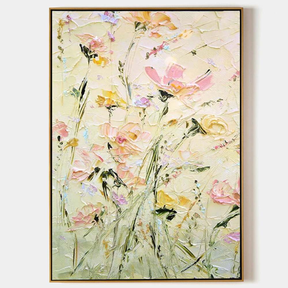 Hand-Painted Floral Oil Painting on Canvas – Textured Modern Flower Wall Art 215AA