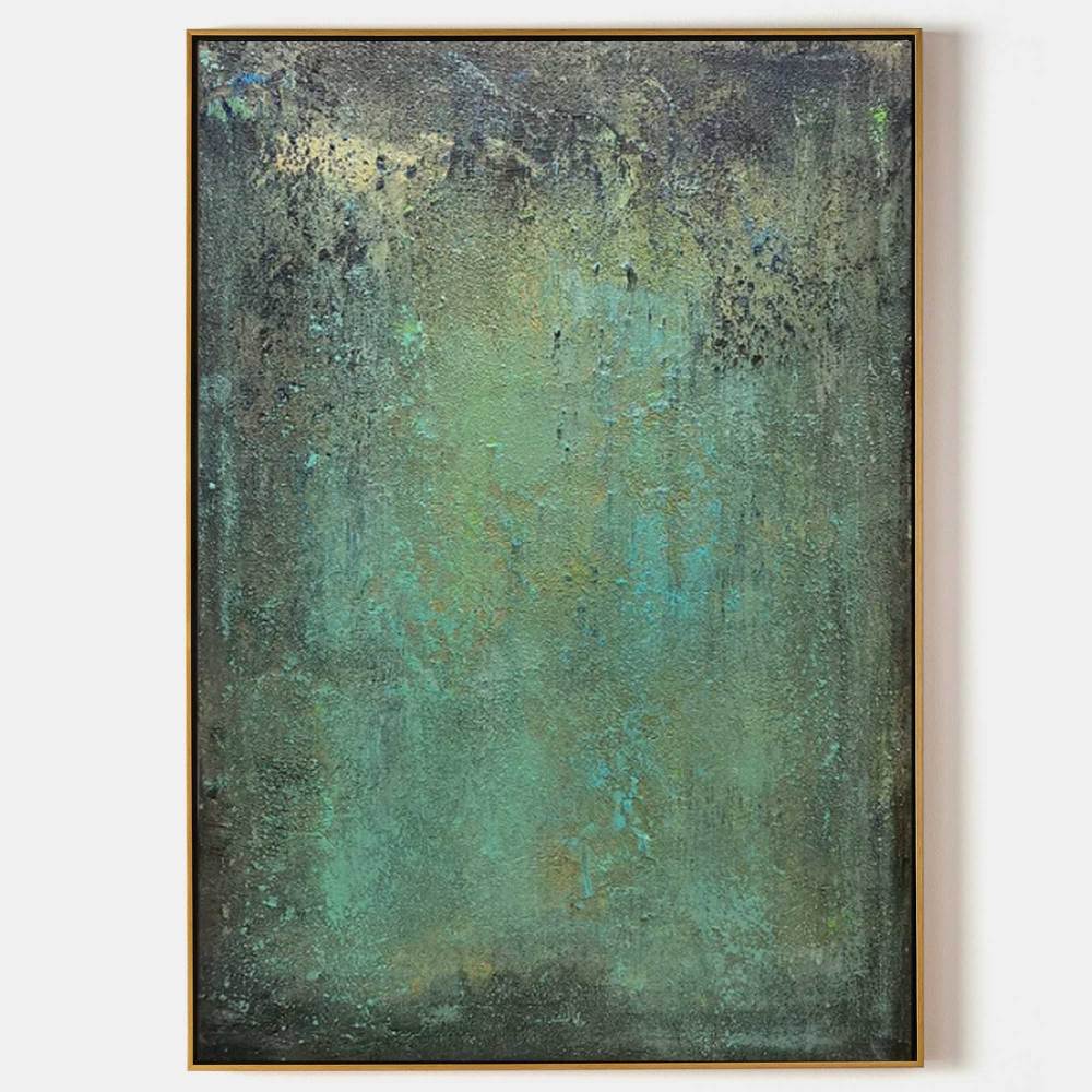 Hand-Painted Green Abstract Oil Painting on Canvas – Textured Modern Minimalist Wall Art 217AA