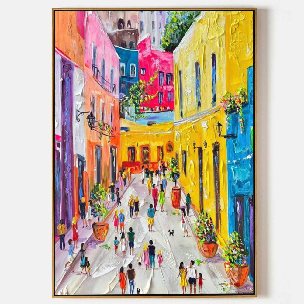 Hand-Painted Colorful Abstract Cityscape Oil Painting on Canvas – Modern Textured Wall Art  211BR