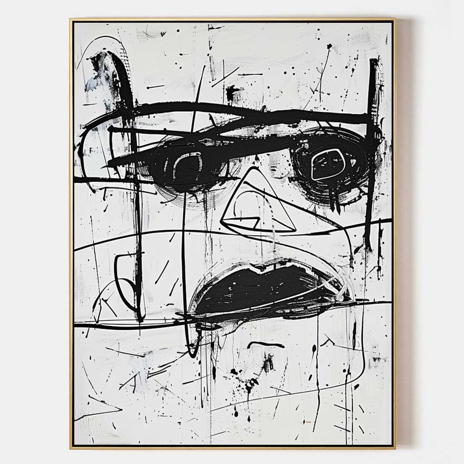 Hand-Painted Black and White Graffiti Portrait Oil Painting on Canvas – Abstract Expressionist Street Art 224AA
