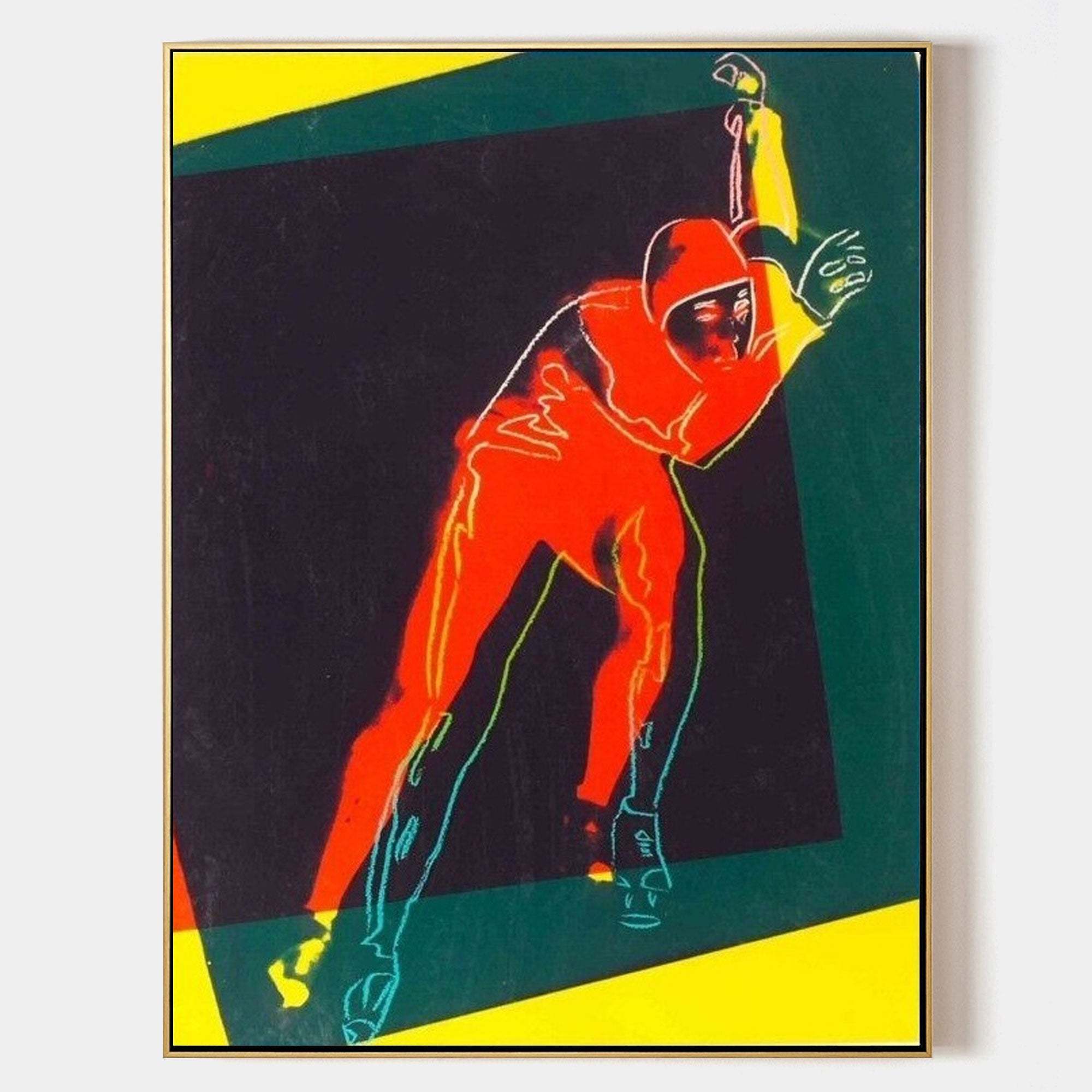 Warhol Style Speed Skater Oil Painting on Canvas – Pop Art Sports Series Inspired Wall Art 229AA