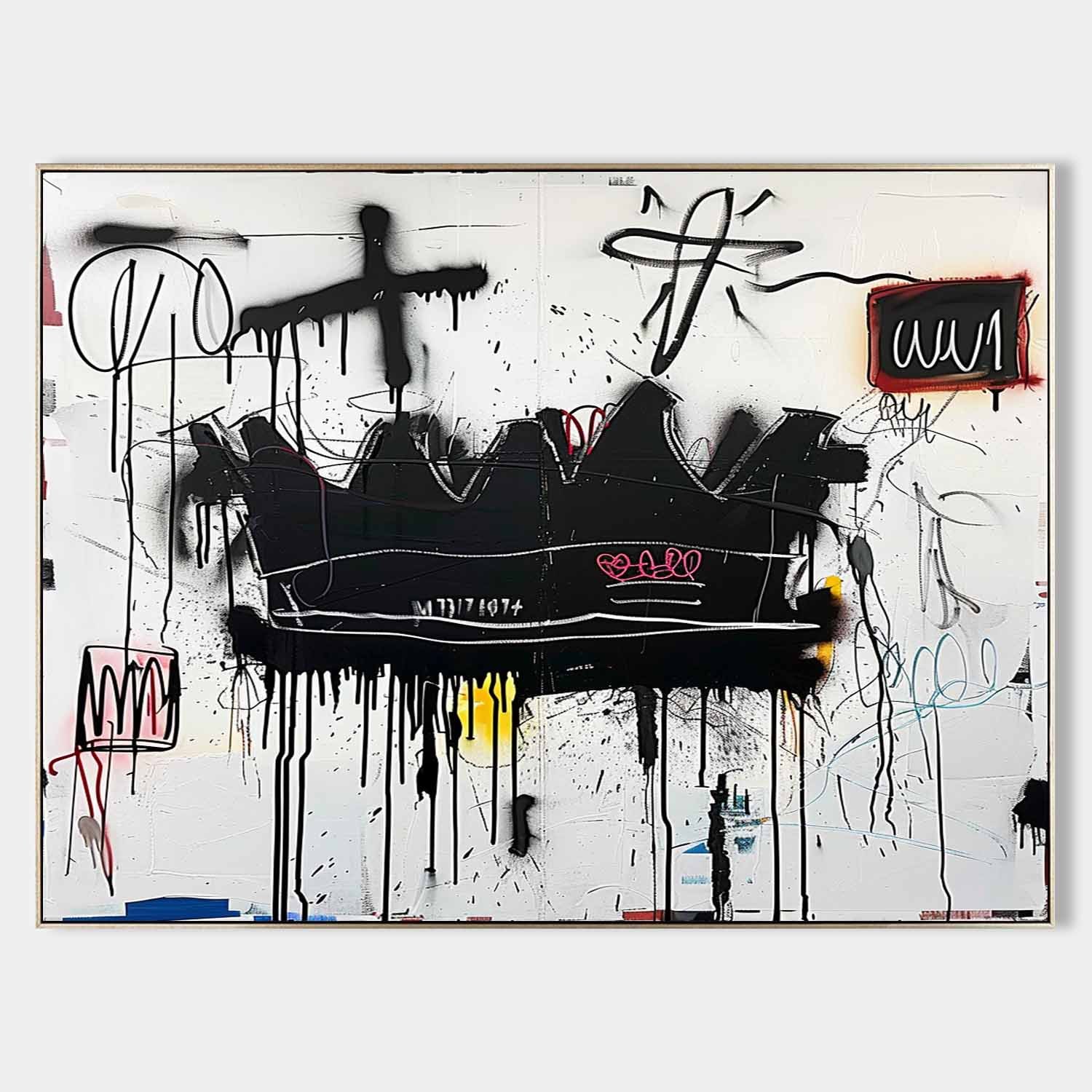 Hand-Painted Graffiti Crown Oil Painting on Canvas – Modern Street Art Expressionist Wall Decor 219AA