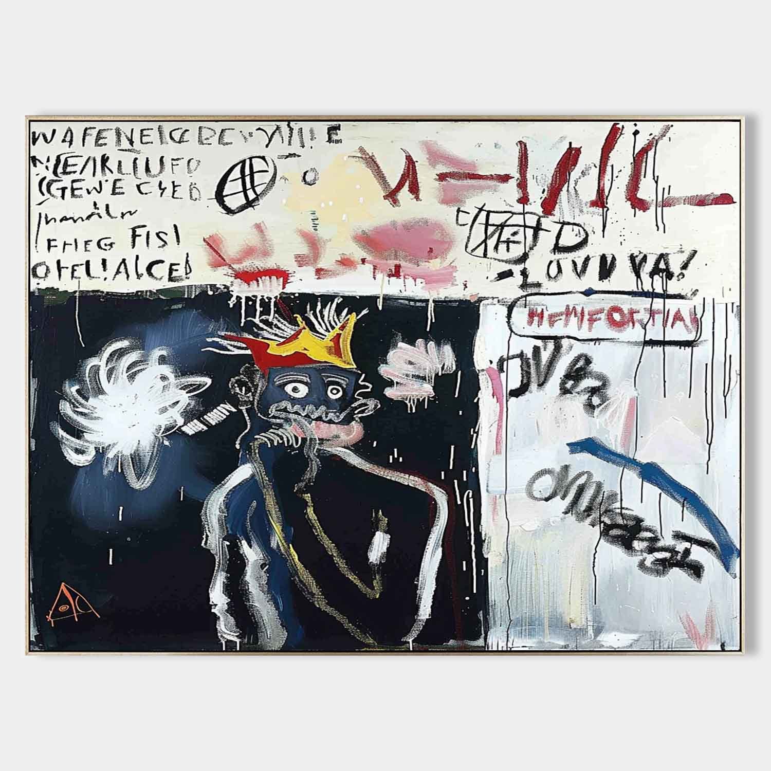Hand-Painted Graffiti Crown Portrait Oil Painting on Canvas – Neo-Expressionist Street Art Wall Decor 220AA
