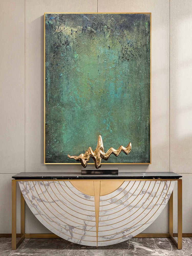 Hand-Painted Green Abstract Oil Painting on Canvas – Textured Modern Minimalist Wall Art 217AA