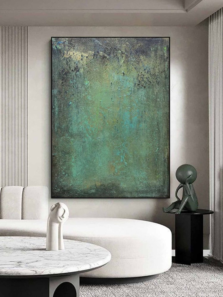 Hand-Painted Green Abstract Oil Painting on Canvas – Textured Modern Minimalist Wall Art 217AA
