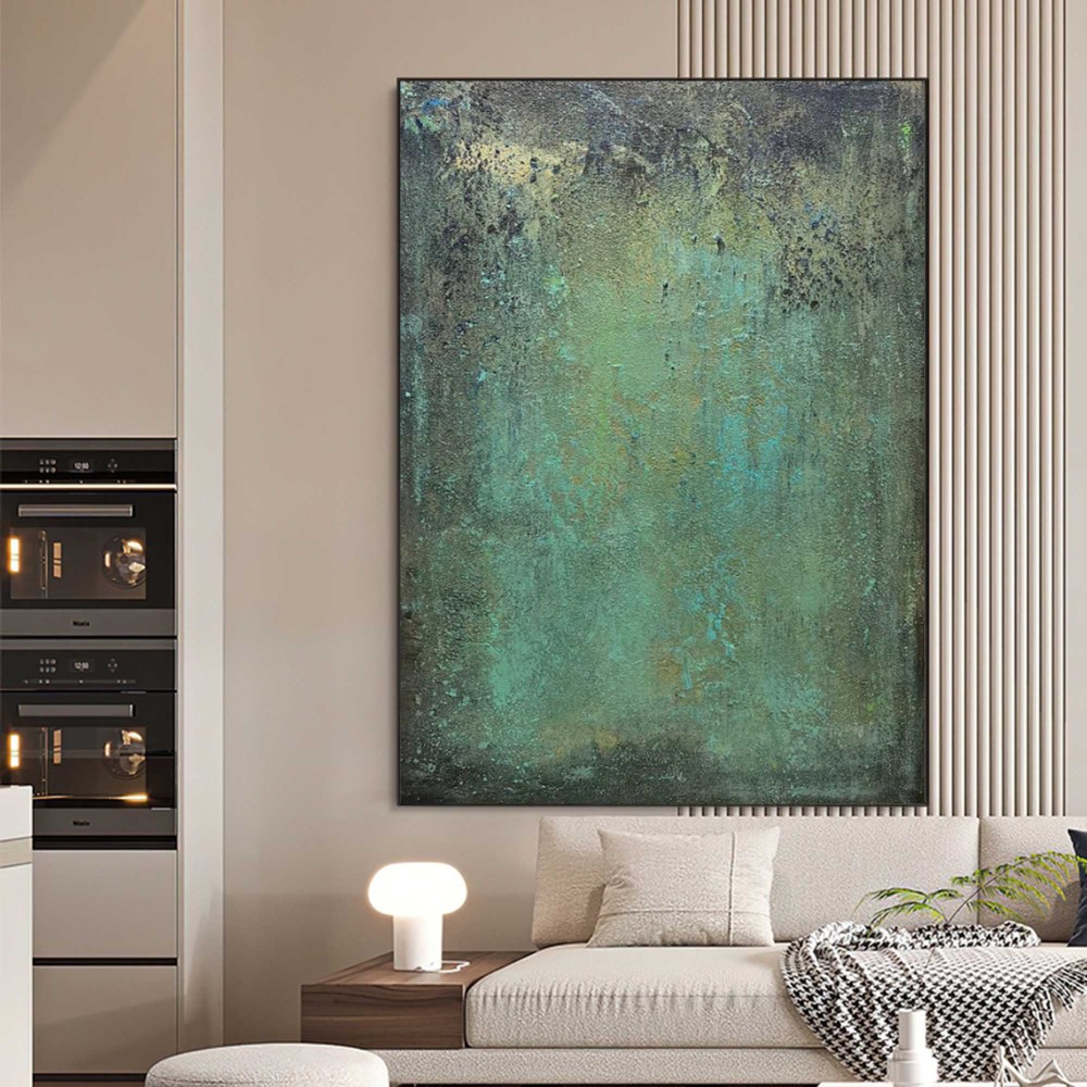 Hand-Painted Green Abstract Oil Painting on Canvas – Textured Modern Minimalist Wall Art 217AA