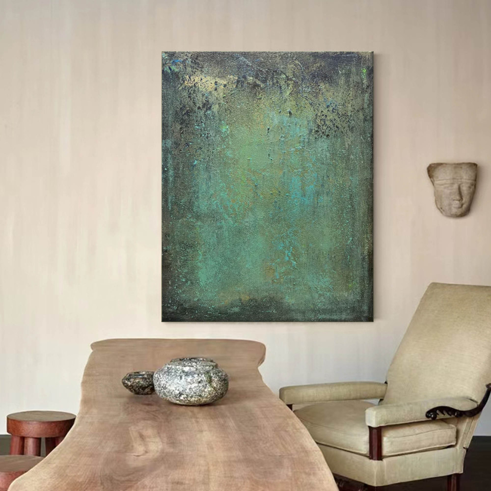 Hand-Painted Green Abstract Oil Painting on Canvas – Textured Modern Minimalist Wall Art 217AA