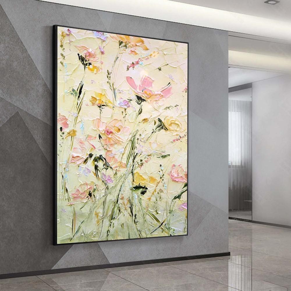 Hand-Painted Floral Oil Painting on Canvas – Textured Modern Flower Wall Art 215AA