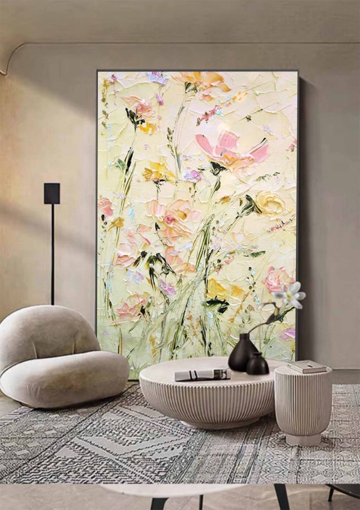 Hand-Painted Floral Oil Painting on Canvas – Textured Modern Flower Wall Art 215AA