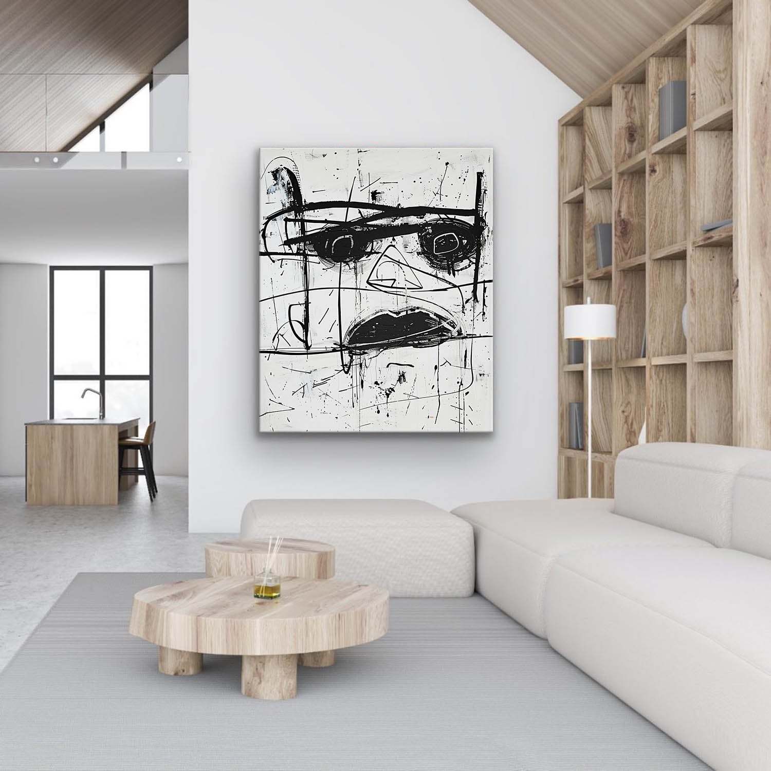 Hand-Painted Black and White Graffiti Portrait Oil Painting on Canvas – Abstract Expressionist Street Art 224AA