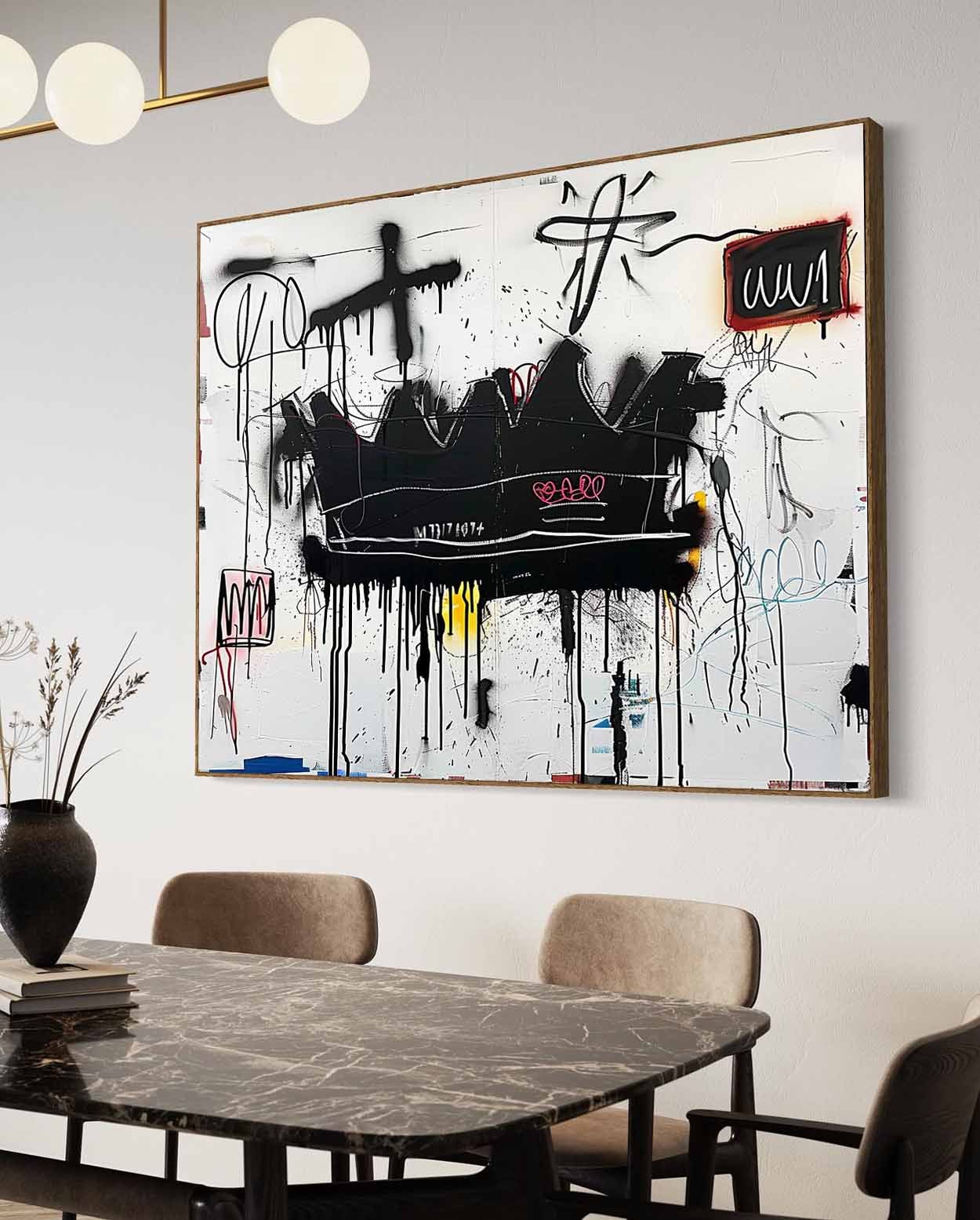 Hand-Painted Graffiti Crown Oil Painting on Canvas – Modern Street Art Expressionist Wall Decor 219AA