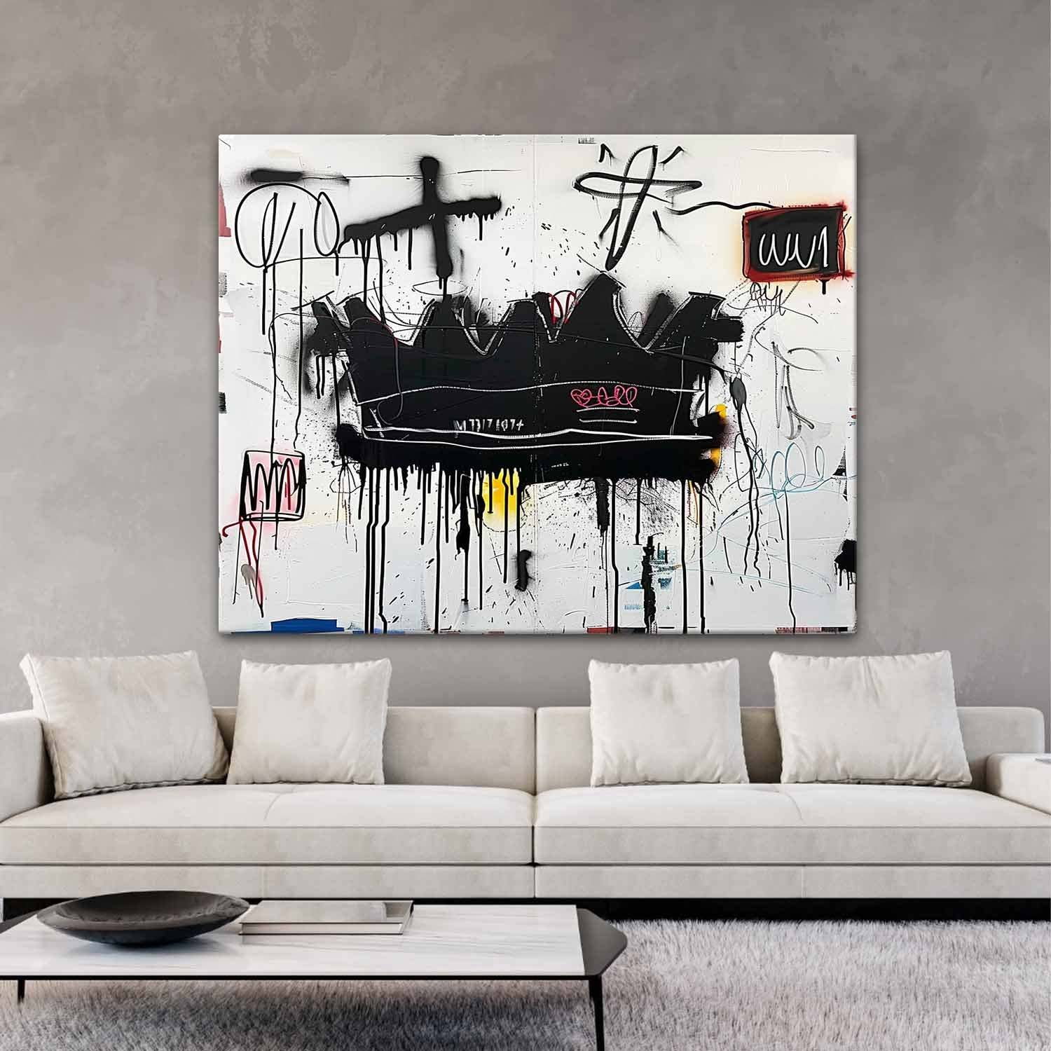 Hand-Painted Graffiti Crown Oil Painting on Canvas – Modern Street Art Expressionist Wall Decor 219AA