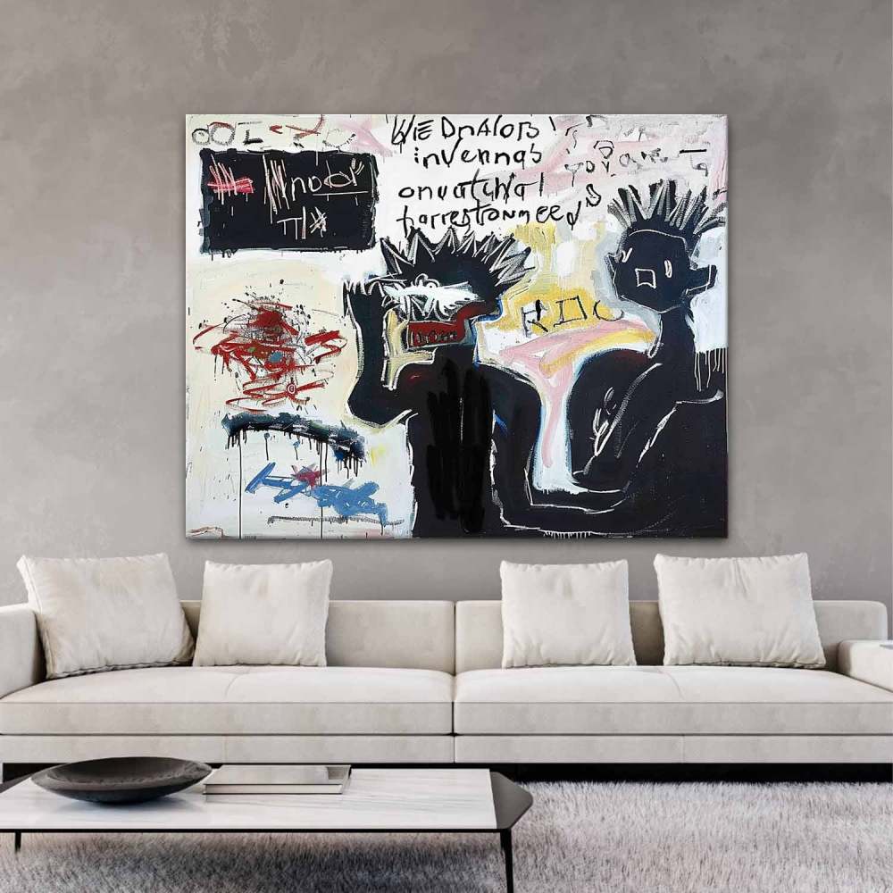 "Hand-Painted Graffiti Abstract Portrait Oil Painting on Canvas – Neo-Expressionist Street Art Wall Decor 221AA