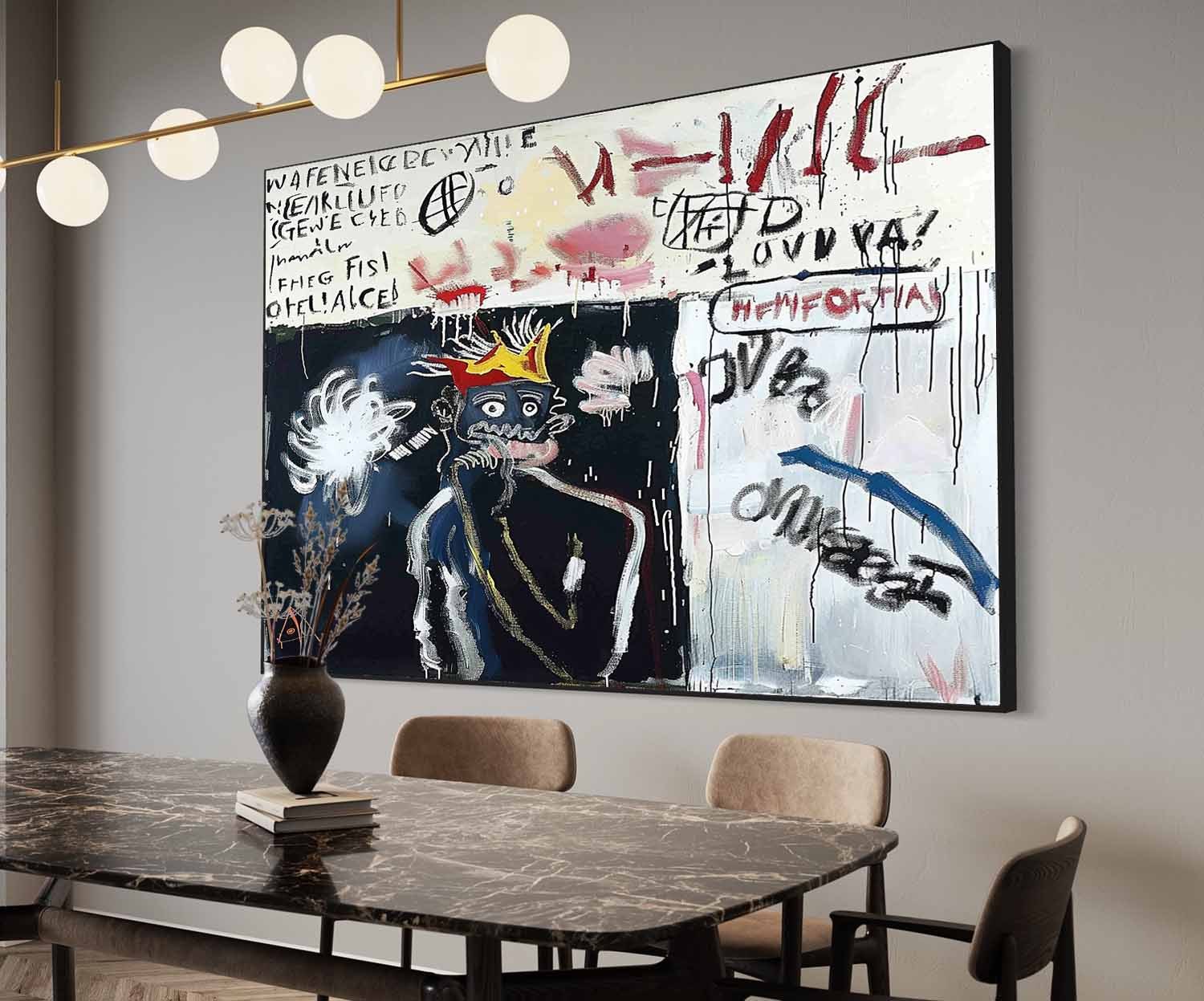 Hand-Painted Graffiti Crown Portrait Oil Painting on Canvas – Neo-Expressionist Street Art Wall Decor 220AA