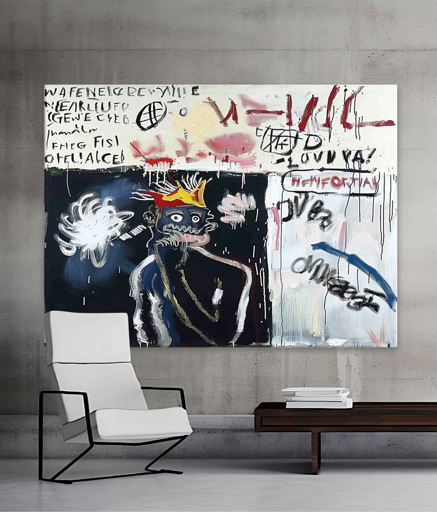 Hand-Painted Graffiti Crown Portrait Oil Painting on Canvas – Neo-Expressionist Street Art Wall Decor 220AA