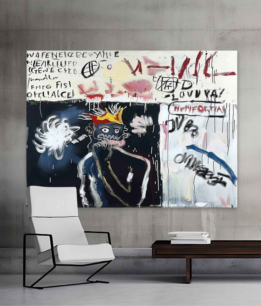 Hand-Painted Graffiti Crown Portrait Oil Painting on Canvas – Neo-Expressionist Street Art Wall Decor 220AA