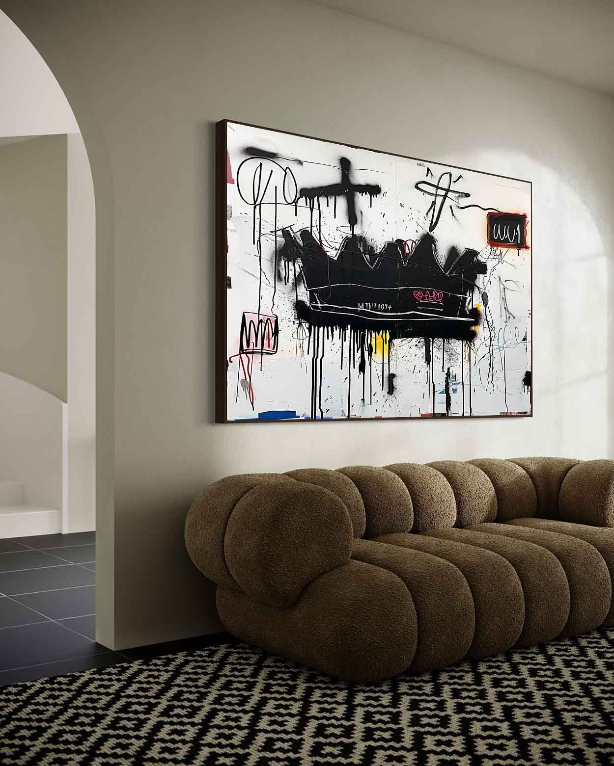 Hand-Painted Graffiti Crown Oil Painting on Canvas – Modern Street Art Expressionist Wall Decor 219AA