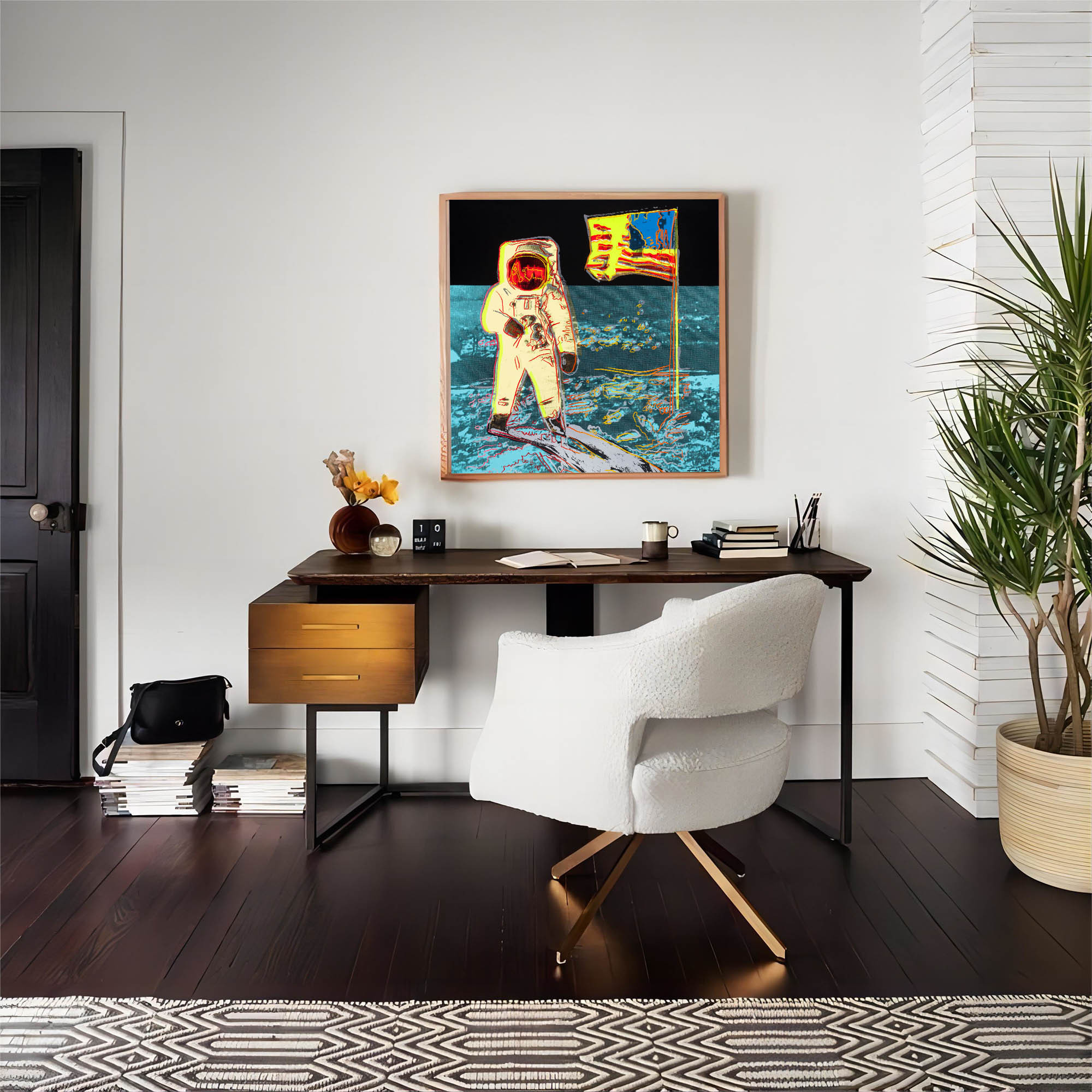 Andy Warhol Moonwalk Oil Painting on Canvas – Pop Art Astronaut & American Flag Wall Art 227BR
