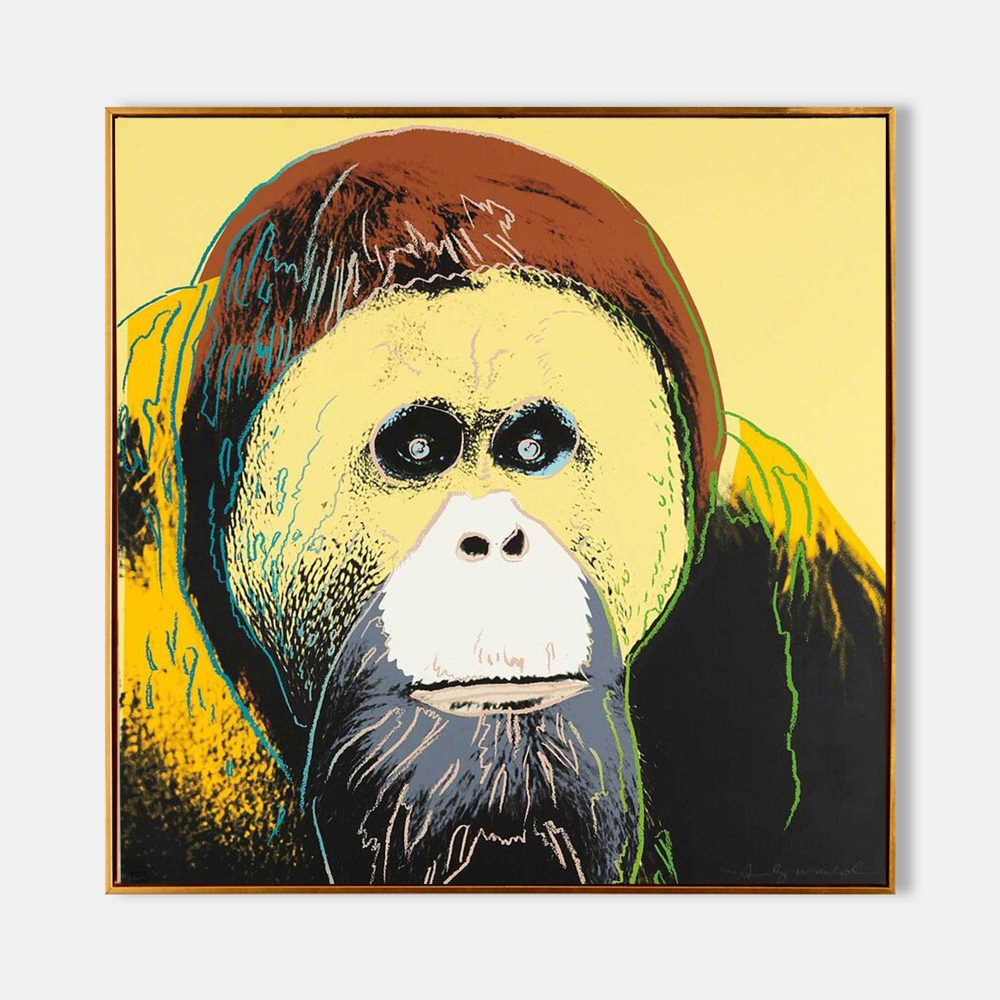 Warhol Style Orangutan Portrait – Hand-Painted Pop Art Animal Oil Painting on Canvas 231BR