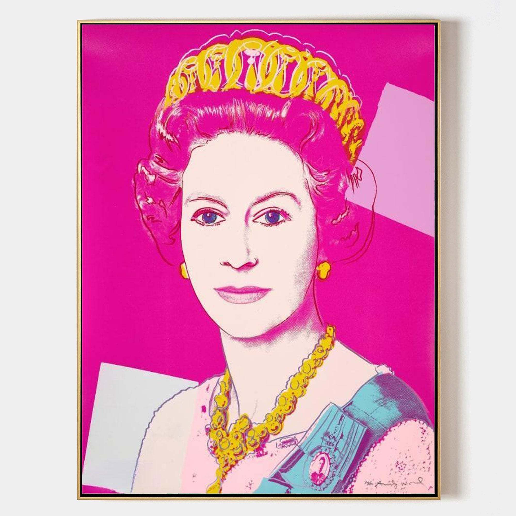 Warhol Style Queen Elizabeth II Portrait – Hand-Painted Pop Art Oil Painting on Canvas 234BR