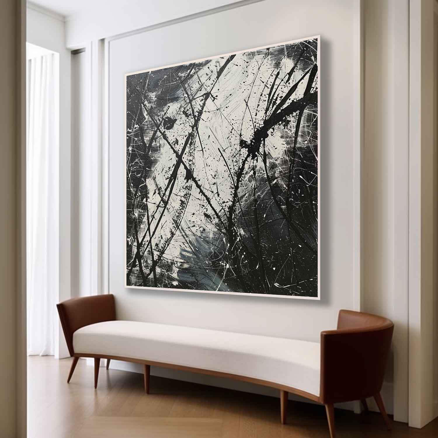 Pollock Inspired Black and White Abstract Expressionism Oil Painting – Hand-Painted Canvas Art 238
