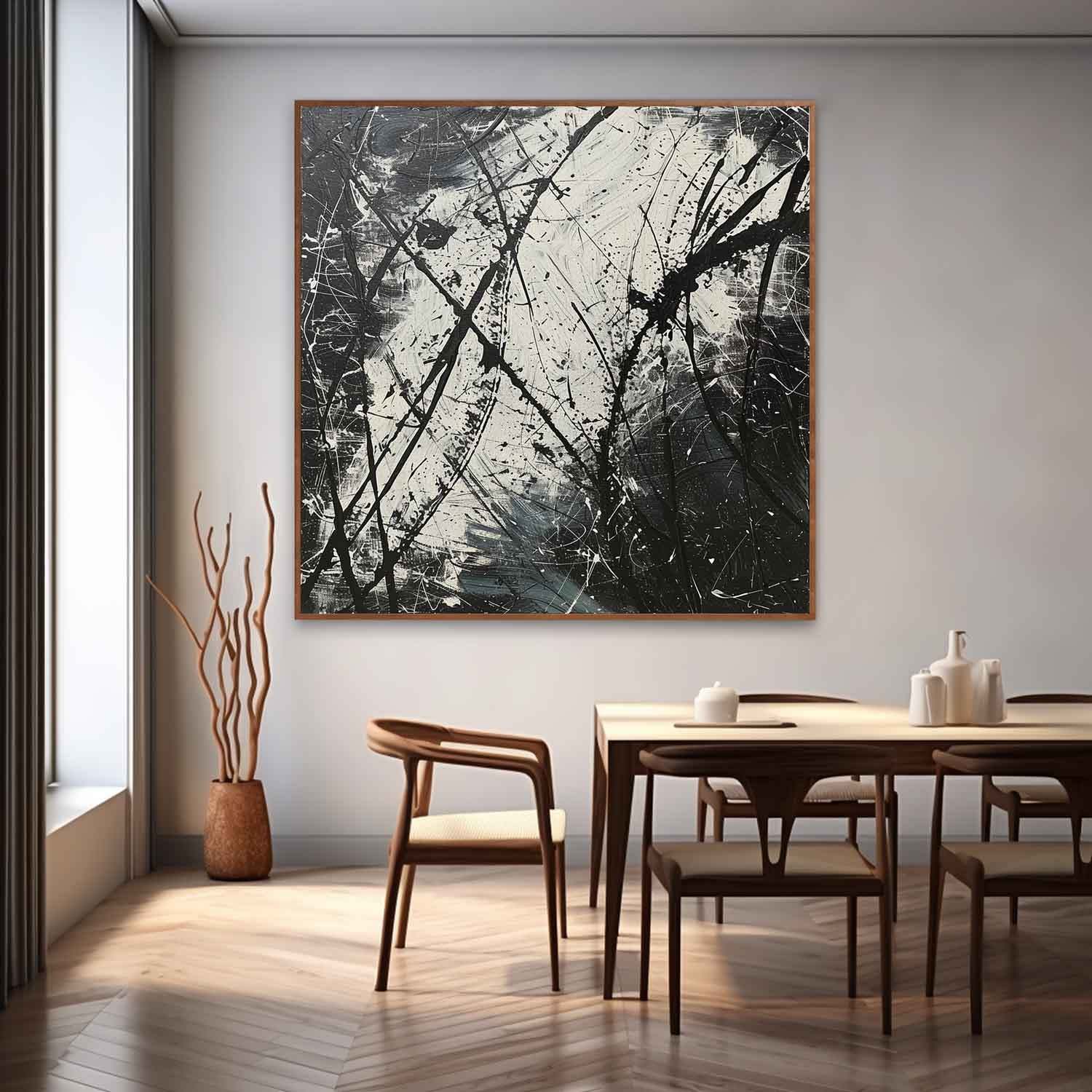 Pollock Inspired Black and White Abstract Expressionism Oil Painting – Hand-Painted Canvas Art 238
