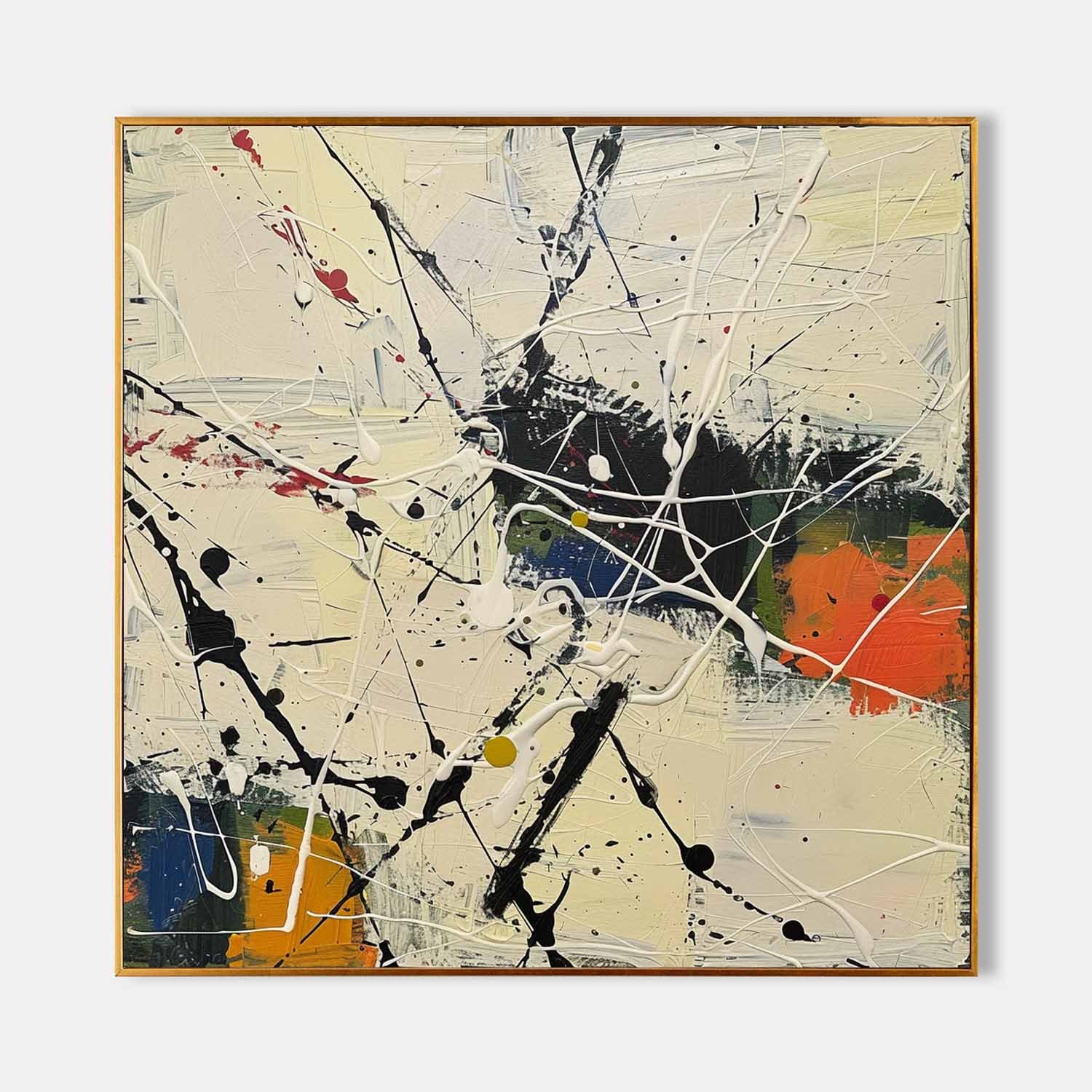 Pollock Inspired Abstract Expressionism Oil Painting – Multicolor Drip and Splatter Canvas 246AA