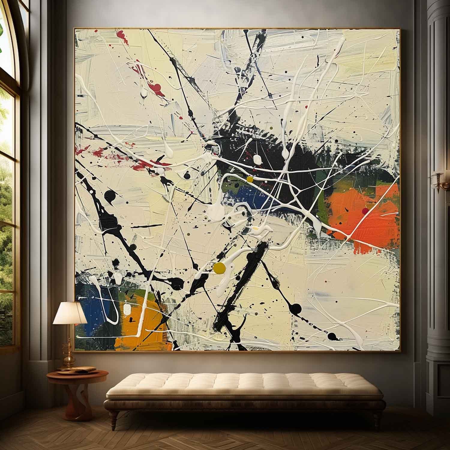 Pollock Inspired Abstract Expressionism Oil Painting – Multicolor Drip and Splatter Canvas 246AA