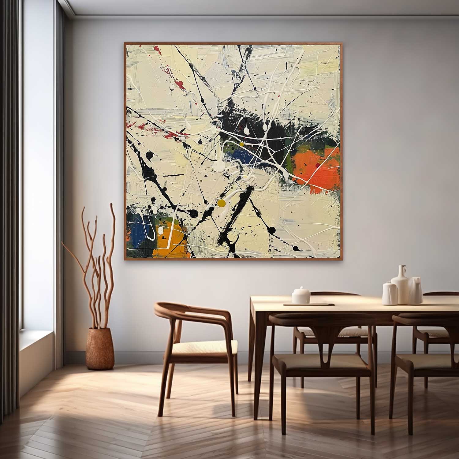 Pollock Inspired Abstract Expressionism Oil Painting – Multicolor Drip and Splatter Canvas 246AA