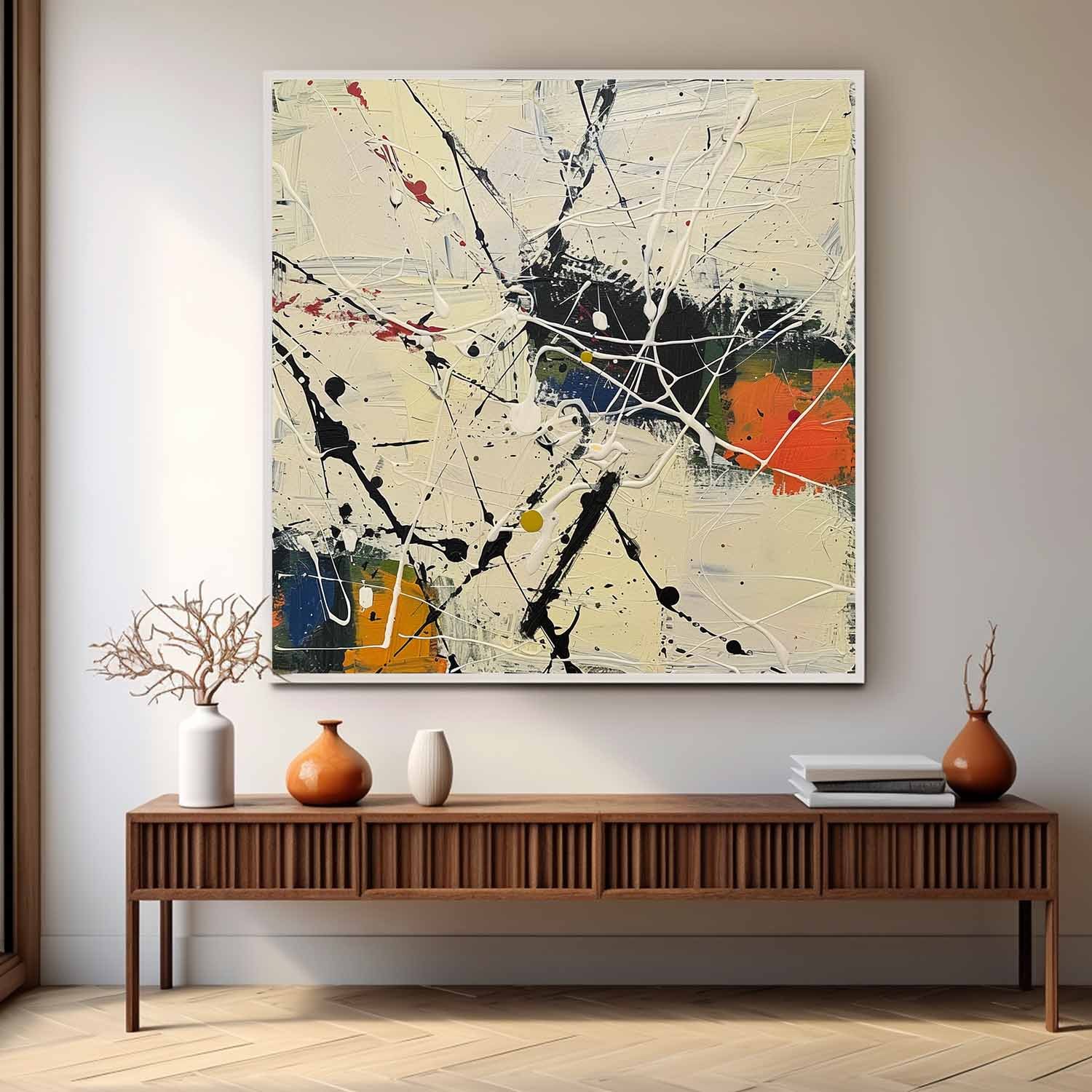 Pollock Inspired Abstract Expressionism Oil Painting – Multicolor Drip and Splatter Canvas 246AA