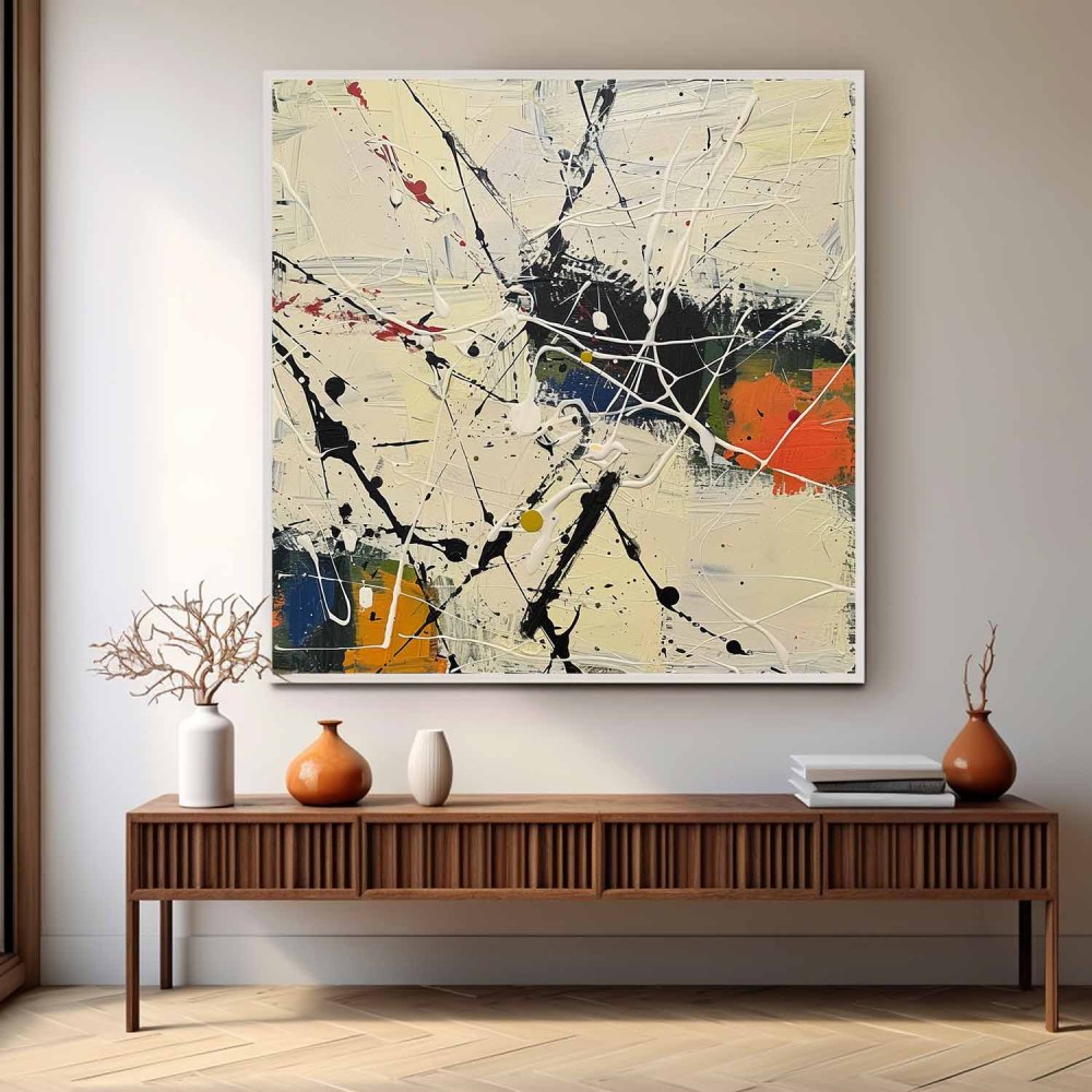 Pollock Inspired Abstract Expressionism Oil Painting – Multicolor Drip and Splatter Canvas 246AA