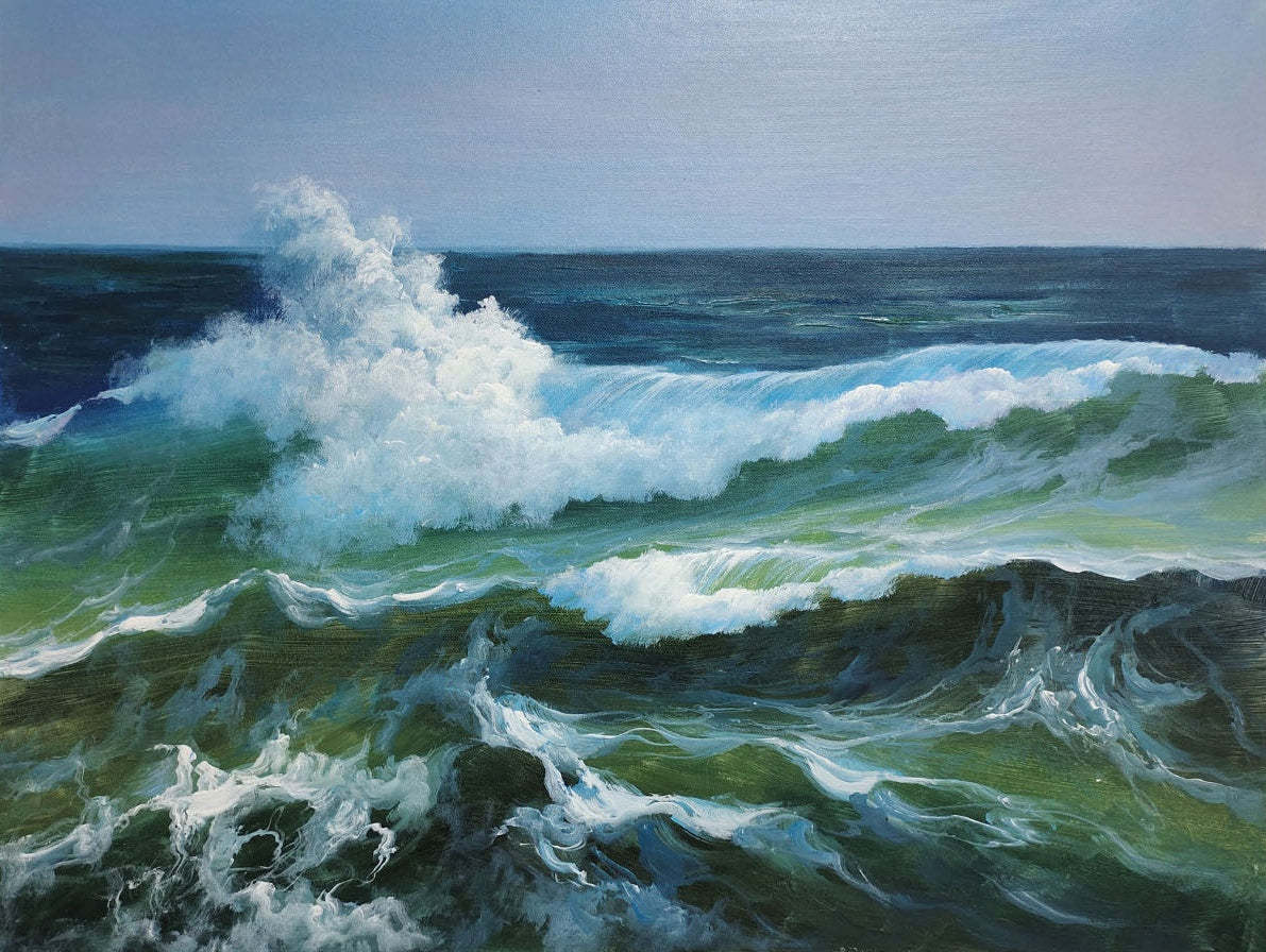 Emerald Sea Waves – Hand-Painted Ocean Seascape Oil Painting on Canvas 271BR