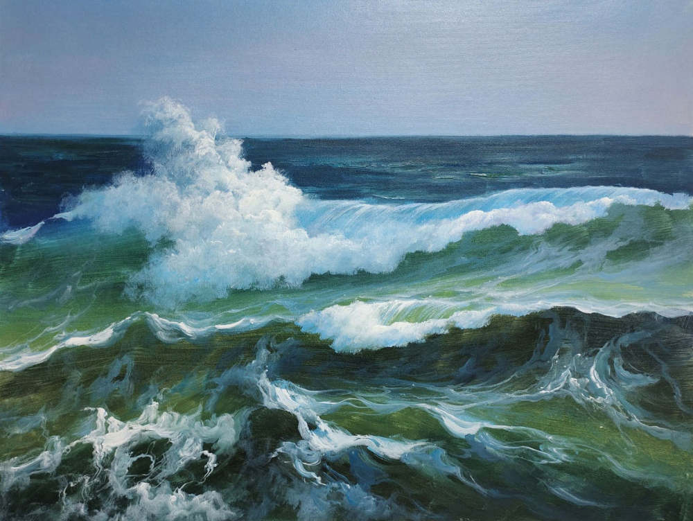 Emerald Sea Waves – Hand-Painted Ocean Seascape Oil Painting on Canvas 271BR