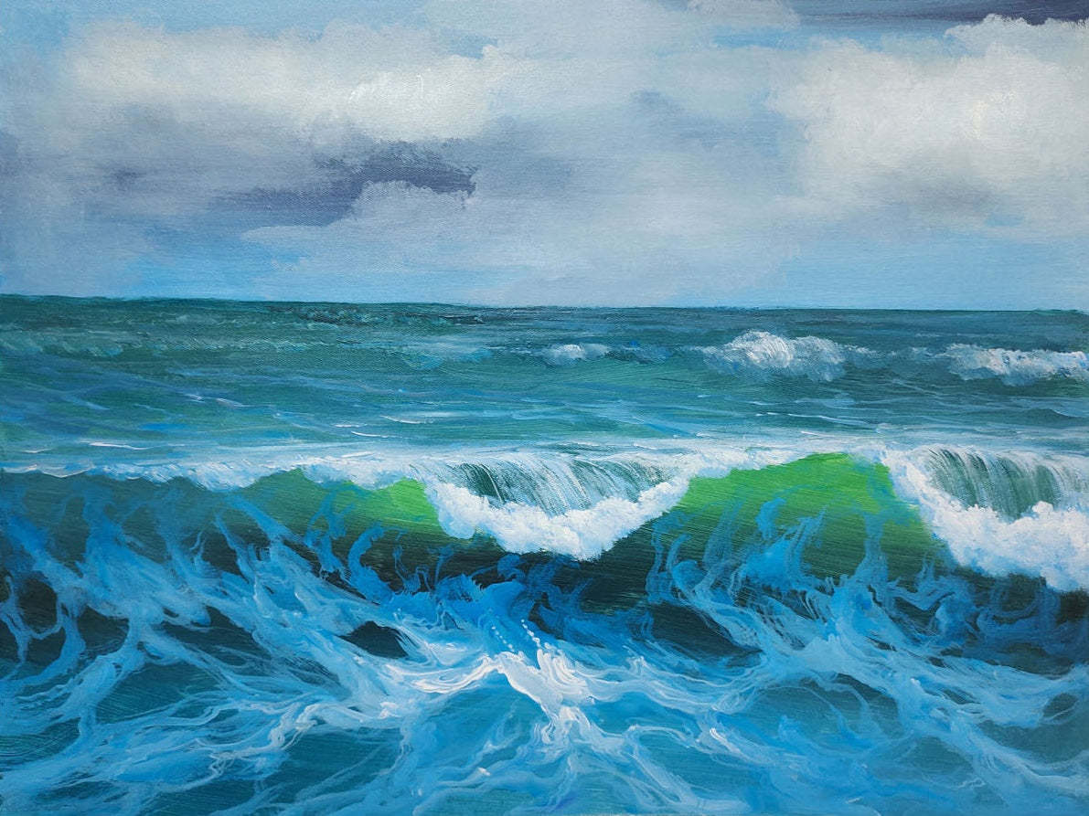 Azure Ocean Waves – Hand-Painted Seascape Oil Painting on Canvas 272BR