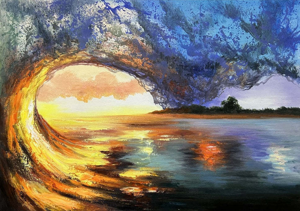 Sunset Wave – Hand-Painted Seascape Oil Painting on Canvas 275BR