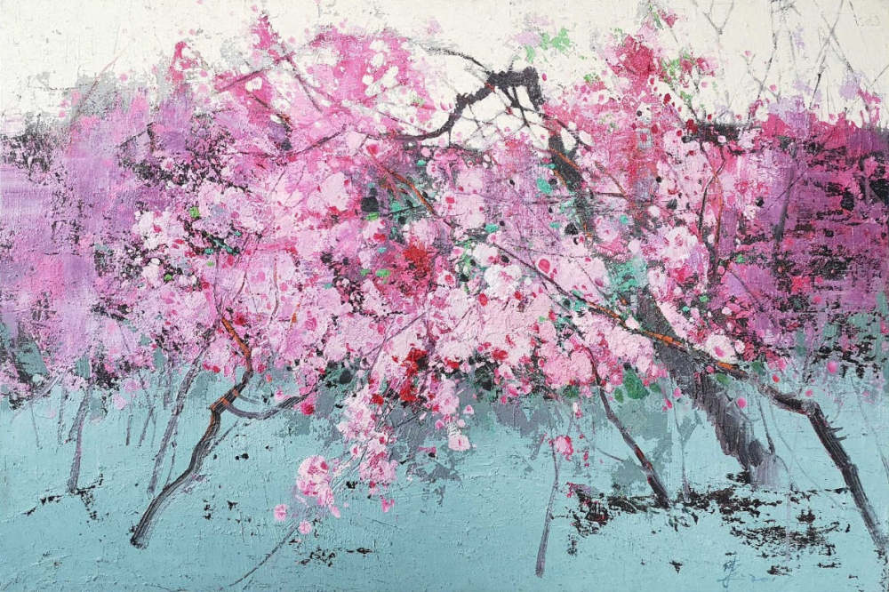 Blossom in Spring – Hand-Painted Floral Landscape Oil Painting on Canvas