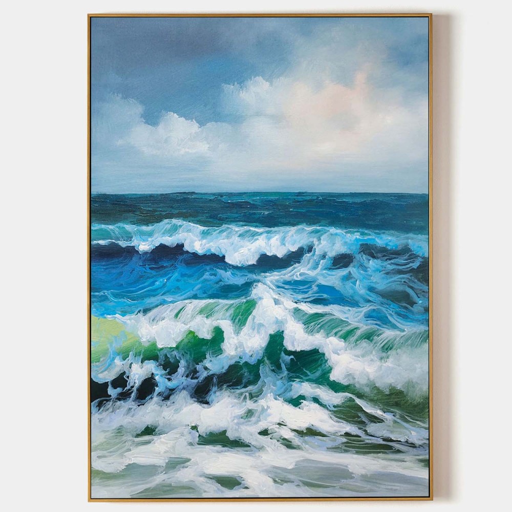 Hand-Painted Ocean Wave Oil Painting on Canvas – Seascape Wall Art for Living Room 268BR