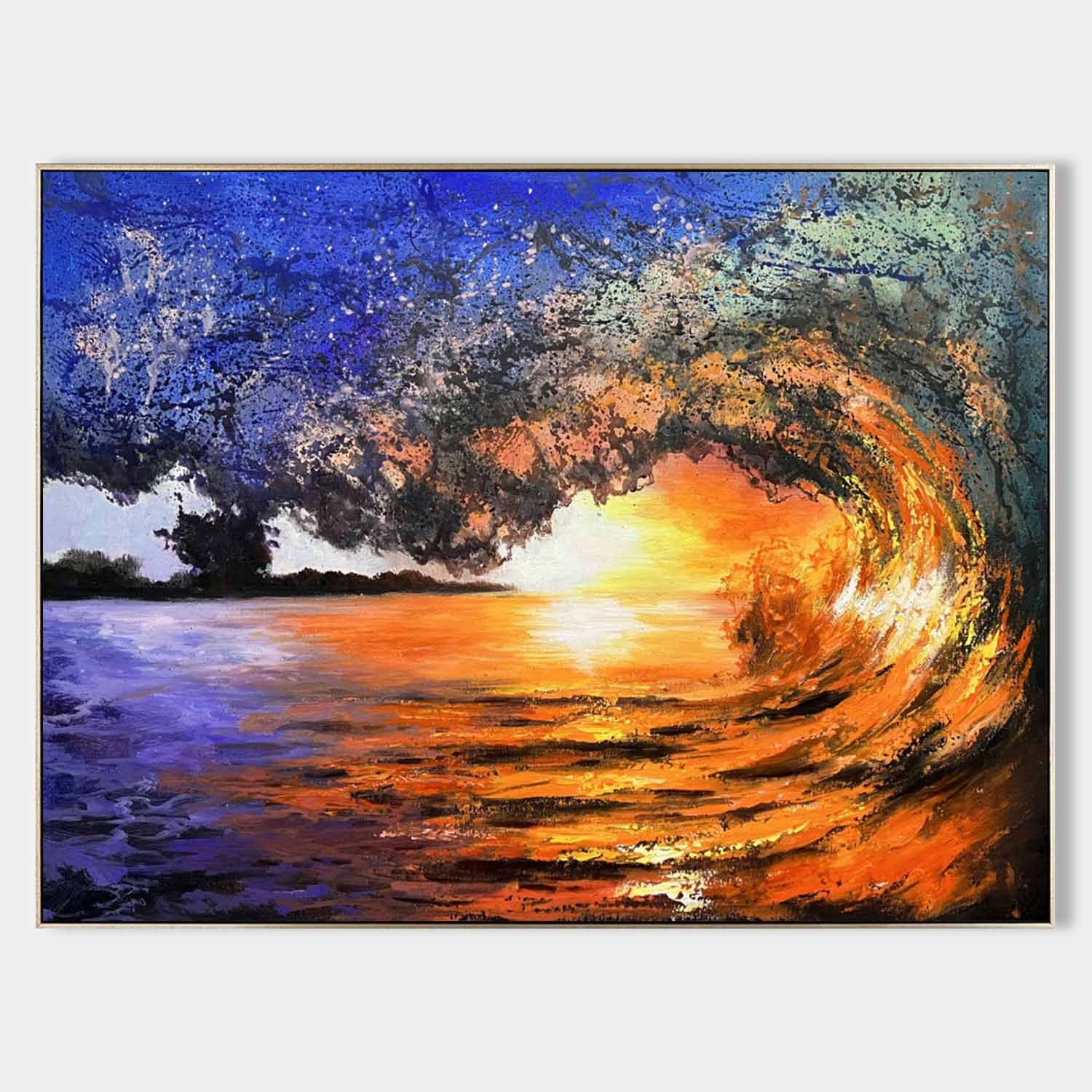 Fiery Ocean Wave – Dramatic Hand-Painted Seascape Oil Painting on Canvas 276BR