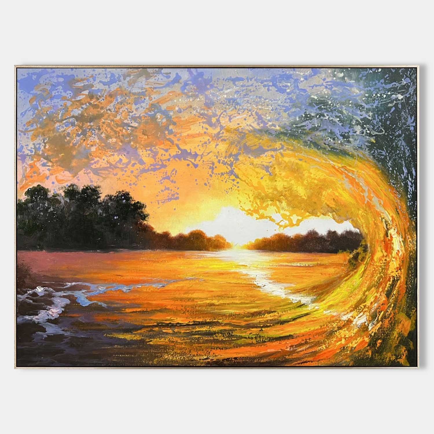 Golden Sunset Wave – Hand-Painted Seascape Oil Painting on Canvas 278BR