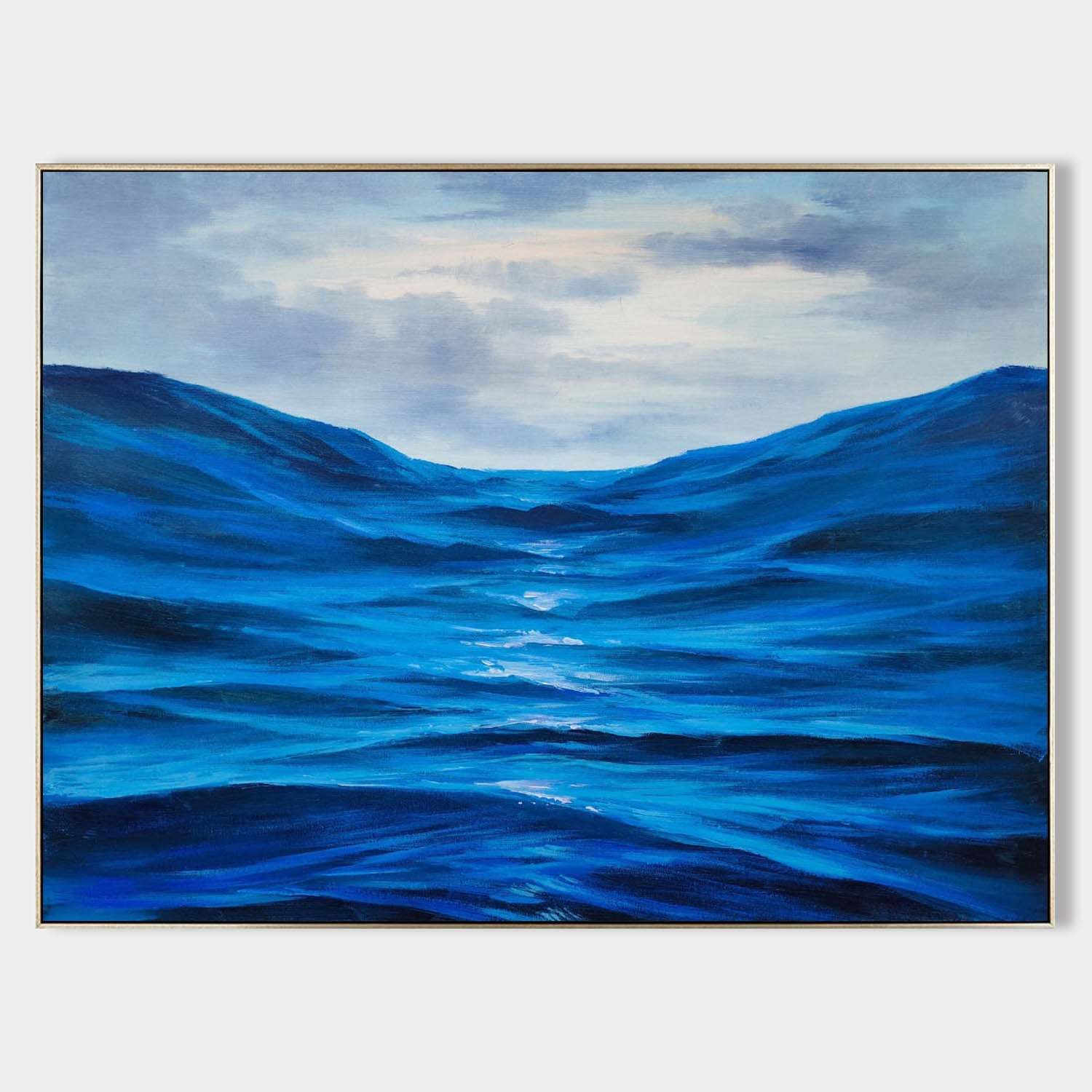 Deep Blue Waves – Hand-Painted Ocean Landscape Oil Painting on Canvas 270BR