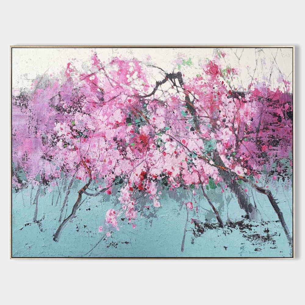 Blossom in Spring – Hand-Painted Floral Landscape Oil Painting on Canvas