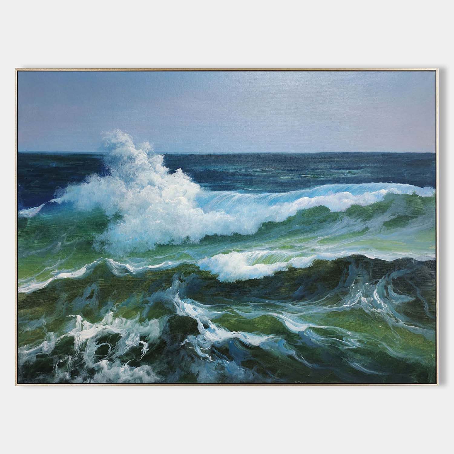 Emerald Sea Waves – Hand-Painted Ocean Seascape Oil Painting on Canvas 271BR